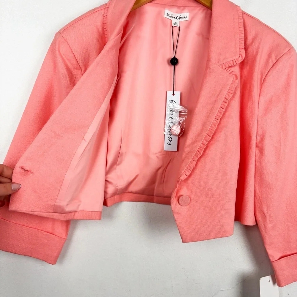 NWT For Love & Lemons Pink Linen Blend Cropped Blazer Sz M - Picture 7 of 10